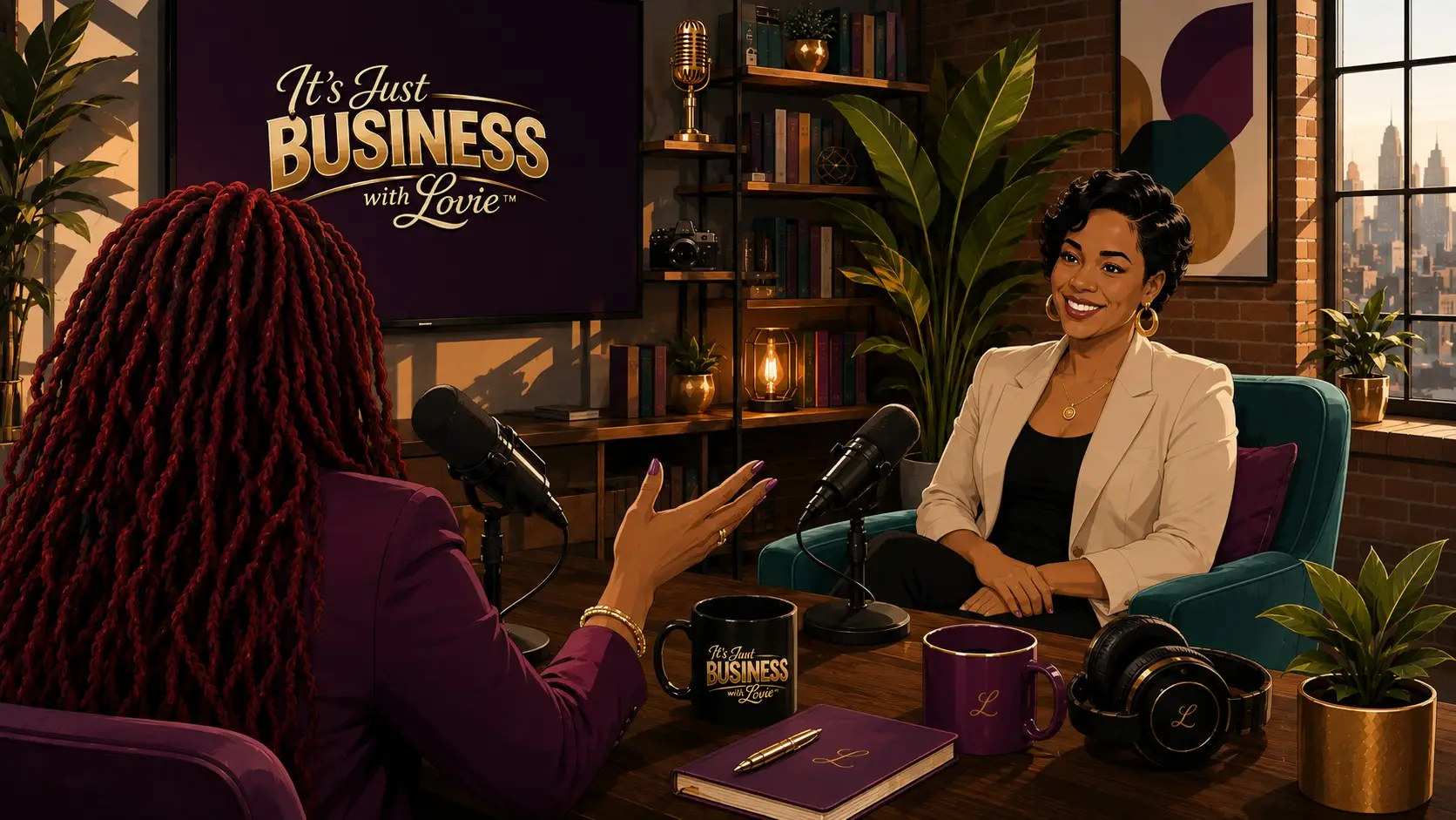 Lovie recording It&rsquo;s Just Business with Lovie in the studio with a guest